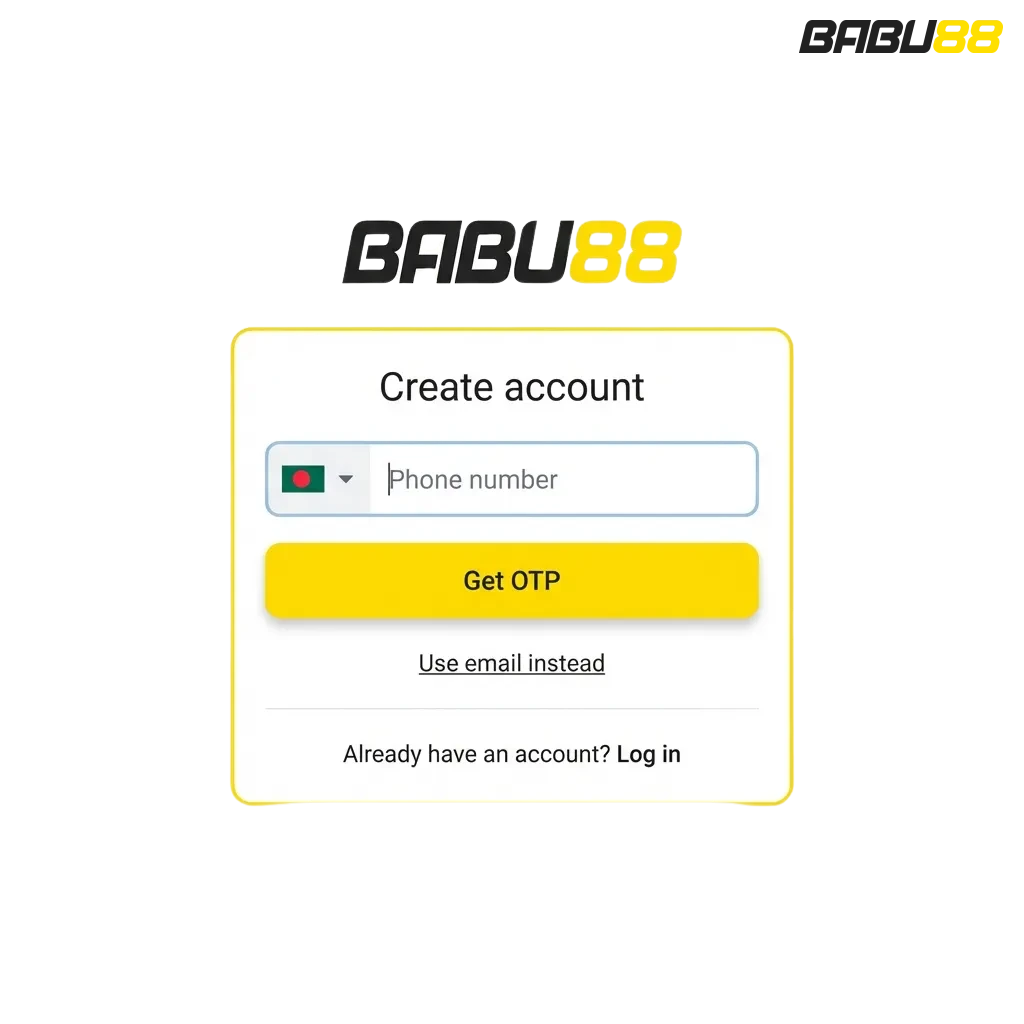 Babu88 registration interface showing signup form, login screen, and verification steps for sports betting platform