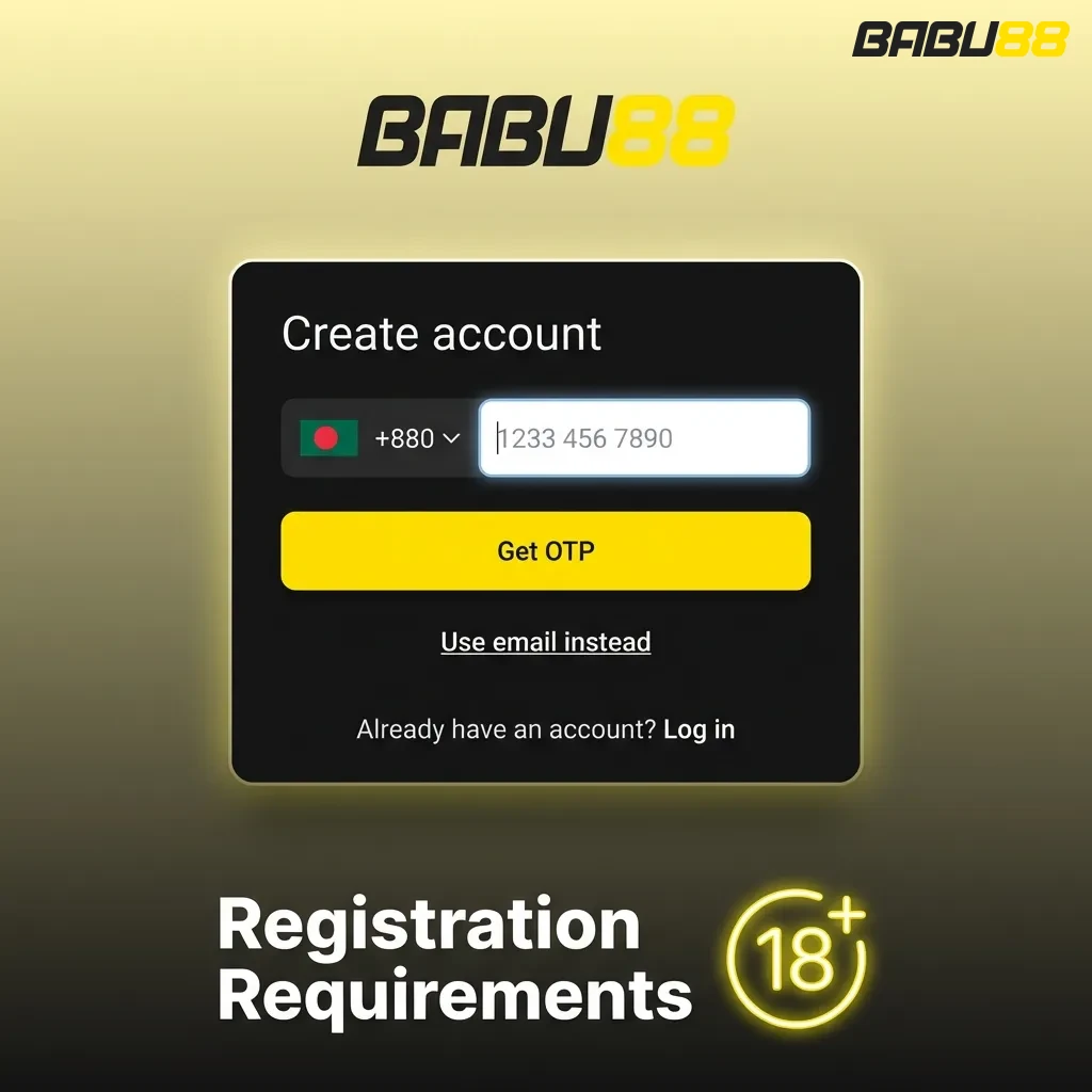Registration rules showing age limit of 18+, one account per person, and identity verification requirements.