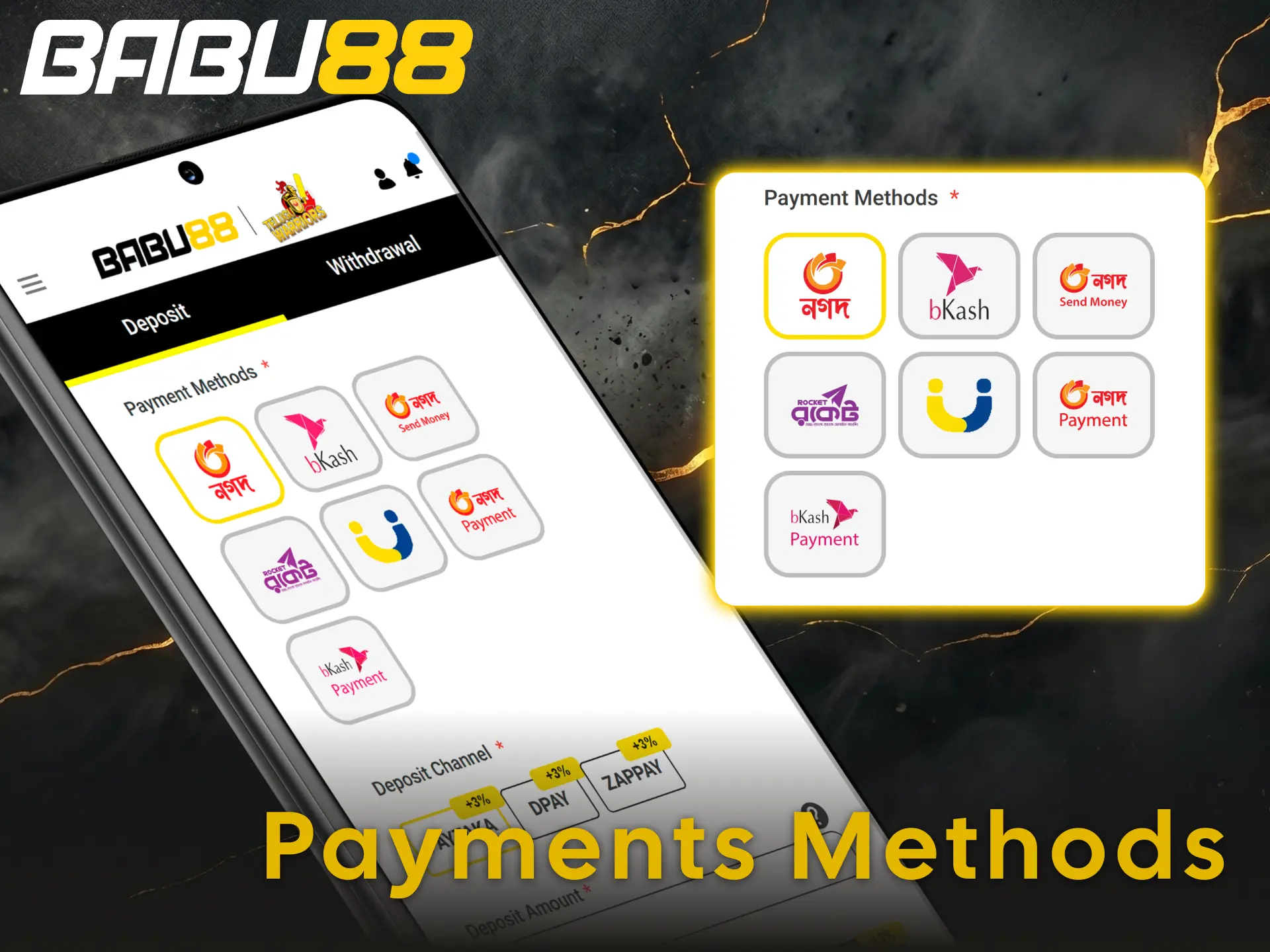 Make fast payments in the Babu88 app for users from Bangladesh.
