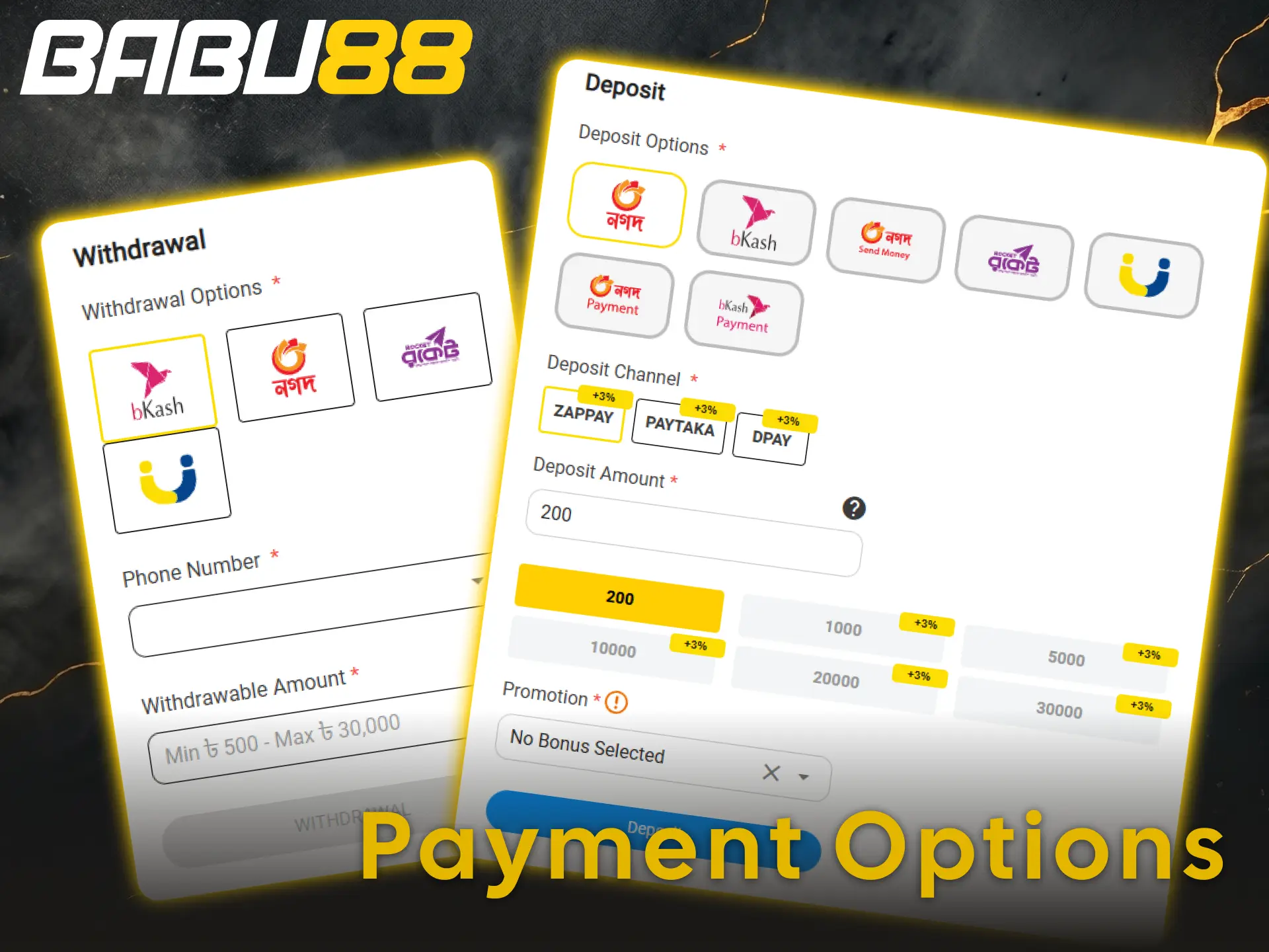 Use trusted local payment methods for quick Babu88 deposits.