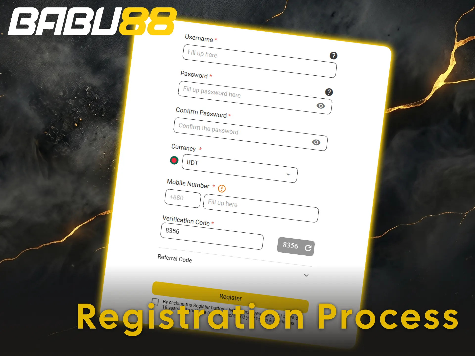 Create a new personal account to complete your Babu88 website registration.
